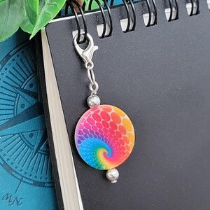 Rainbow Tie Dye Charm for Badge Reels, Journals, Planners, Organizers, ID Holder, Stitch Marker, Clip On Charm, Zipper Pull or Cell phone
