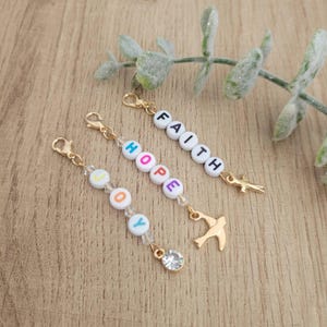 Christian Charms, Faith Hope Joy Charm,Badge Reel Charm, Interchangeable Bead Charm, Badge Reel Dangle, ID Holder Beads, Bead Stitch Marker