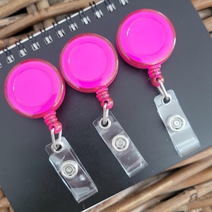 Magenta Retractable Belt Clip Badge Reels: Interchangeable ID Holder