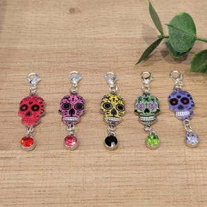 Sugar Skull Charm, Badge Reel Charm, Interchangeable Bead Charm, Badge Reel Dangle, ID Holder Beads, Bead Stitch Marker, Clip On Charm