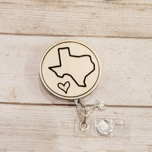 Texas Wood Badge Reel: Laser Cut Lone Star Design Retractable Clip