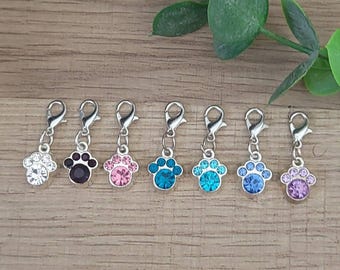 Rhinestone Paw Print Clip-On Charm: Badge Reel Dangle, Stitch Marker, Journal Accessory, Planner Accessories