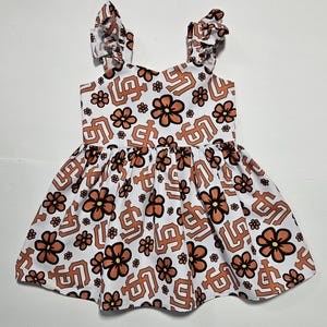 baby and girl&#39;s Giants dress, Giants tropical floral summer dress, Girl&#39;s floral ruffled dress, baby girl sports gift,child&#39;s baseball dress