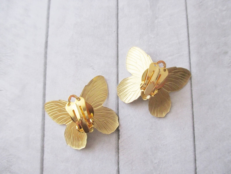 Butterfly earrings Gold Butterfly clip earrings Gold brass earrings Brass Nature Wedding Bridesmaids Bridal Gifts for her