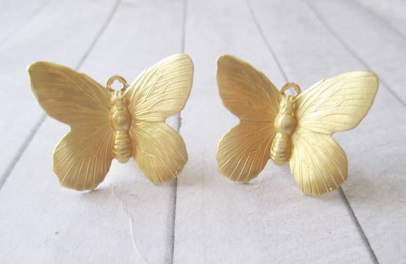 Butterfly earrings Gold Butterfly clip earrings Gold brass earrings Brass Nature Wedding Bridesmaids Bridal Gifts for her