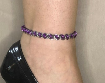 Locking Anklet Biased Barrels Style, 24/7 Wearable, Locking Hex Clasp, slave Anklet, submissive Jewelry, Discreet Day Ankle Collar