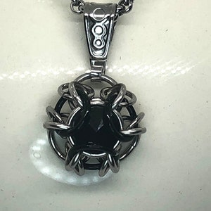 Chain Maille Jet Black Pendant Secrecy Collar, 24/7 Wearable, Stainless Steel Collar, Day Collar Locking, submissive collar lock #SCP-01
