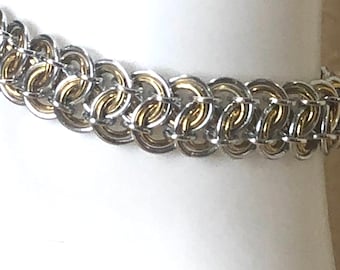 Stainless Steel Garter Belt Weave with Accent Color Locking Anklet , Discreet Ankle Collar, 24 7 Wearable, slave Anklet, HEART Mini Lock