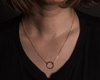 Circle Necklace. Circle Pendant. Open Circle Necklace. Eternity Necklace. Metal Circle. Hand Hammered. 18" Chain. Sterling, Gold,Rose Gold