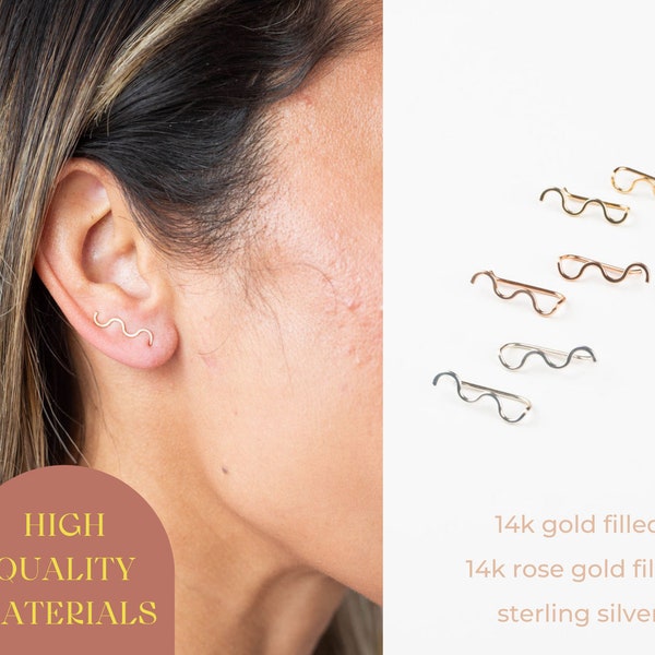 Wave Earrings. Ocean Wave Earrings. Beach Theme Earrings. Bobby Pin Earrings. Ear Sweeps. Ear Climber. Hand Forged. Silver. Gold. Rose Gold