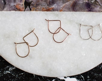 Half Hoop Earrings. Hoop Earrings. U-Shaped Earrings. Half Hoop. Minimalist Earrings. Half Circle. Hand Formed. Sterling. Gold. Rose Gold.