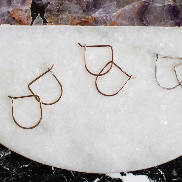 Half Hoop Earrings. Hoop Earrings. U-Shaped Earrings. Half Hoop. Minimalist Earrings. Half Circle. Hand Formed. Sterling. Gold. Rose Gold.