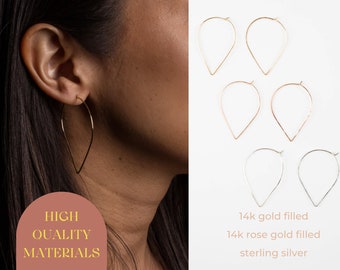 Hoop Earrings. Pointed Hoops. Large Hoops. Hand Formed. Large Pointed Hoop. Lightweight Earrings. Unique Hoops. Sterling. Gold. Rose Gold