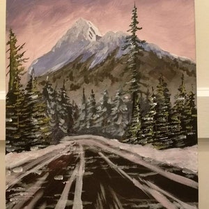 Icy Winter Road. Original Acrylic Painting.
