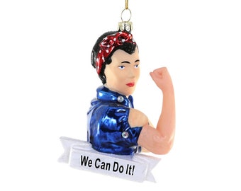 Rosie The Riveter Glass Christmas Ornament