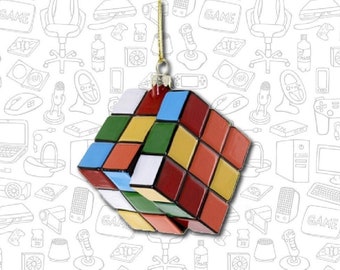 Puzzle Cube Glass Christmas Ornament