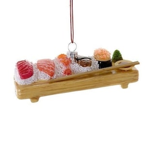 Deluxe Sushi Sashimi Board Glass Christmas Ornament