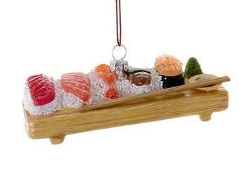 Deluxe Sushi Sashimi Board Glass Christmas Ornament