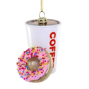 Coffee N&#39; Donuts Glass Christmas Ornament