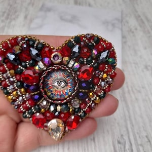 Evil eye pin brooch, heart shaped brooch, Milagro Heart all seeing eye, Heart Magic Eye boho brooch pin Christmas gift girlfriend sacred