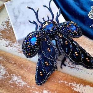 Beaded insect fly Cicada brooch pin Moon moth butterfly brooch, scarab beetle Agate jewelry Mother's day gift for mom, birthday gift for her