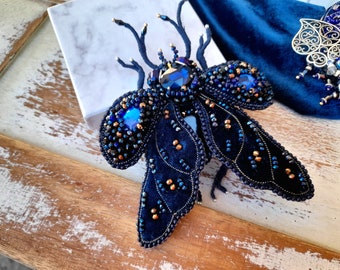 Beaded insect fly Cicada brooch pin Moon moth butterfly brooch, scarab beetle Agate jewelry Mother's day gift for mom, birthday gift for her