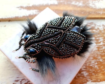 Furry Beetle brooch pin Embroidered jewelry Beaded brooch pin Insect art pin Statement jewelry Unique jewelry Bug pin Christmas gift for her