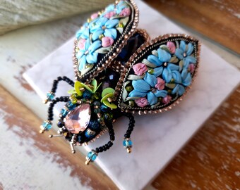 Bug bold brooch cicada Silk Embroidered brooch, Mother&#39;s day gift for mom gift from daughter 40th birthday gifts for women floral brooch pin