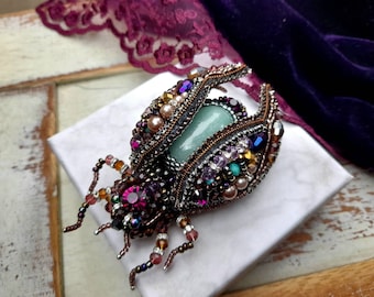 Beaded beetle brooch pin, bug brooch pin,  Beaded Cicada brooch, fly brooch pin Moon moth butterfly brooch, Avanturine pin Mother's day gift
