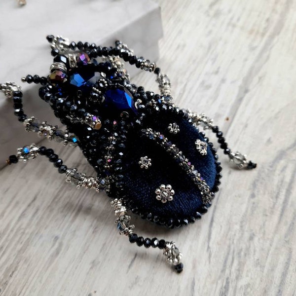 Beetle brooch pin Embroidered jewelry Beaded brooch pin Insect art pin Statement jewelry Unique jewelry Bug pin 40th birthday gift for wife