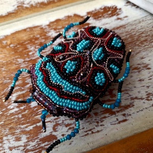 Embroidery beaded beetle brooch, Picasso  bug brooch pin Art insect brooch Nature jewelry Bug jewelry, luxury gift for nature lovers
