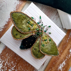 Hand Embroidered Moth butterfly brooch pin for woman jacket, Mother's day gift for Mom, Beaded insect brooch pin for her, Appreciation gift