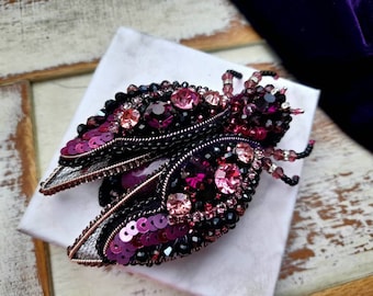 Beaded beetle brooch pin, bug brooch pin,  Beaded Cicada brooch, fly brooch pin Moon moth butterfly brooch, Nephrite pin Mother's day gift