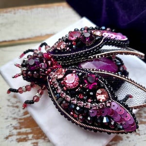 Beaded beetle brooch pin, bug brooch pin,  Beaded Cicada brooch, fly brooch pin Moon moth butterfly brooch, Nephrite pin Mother&#39;s day gift