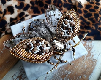 Beaded beetle brooch pin, bug brooch pin, Beaded Cicada brooch, fly brooch pin Moon moth butterfly brooch, Agate jewelry Christmas gift her