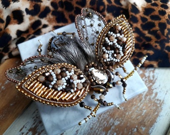 Garden tiger moth butterfly brooch pin, Beaded bug brooch pin, Cicada  fly brooch pin, Moon moth, Agate jewelry Christmas gift for her