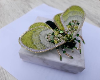 Embroidered Moth, Embroidered Butterfly,Moth butterfly brooch pin for woman jacket, Mother's day gift for Mom, Beaded insect brooch for her