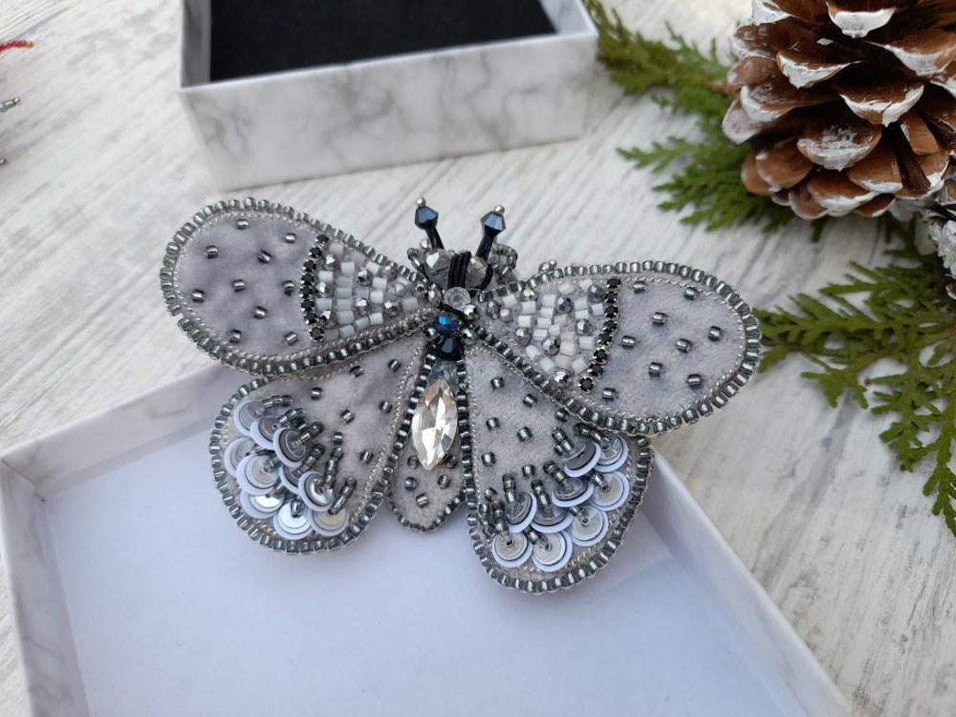 Beaded Butterfly Brooch Pin, Moth Brooch Pin, Embroidery Brooch Pin for