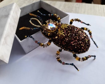 Bug brooch pin, Beetle brooch pin, Bead brooch pin, bead Insect pin, Mother's day gift for mom, 45th birthday gift for her Sparkling bug pin