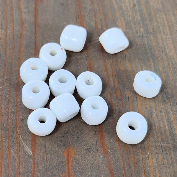 Small Lot of 12 Loose 6mm x 9mm Opaque White Resin / Acrylic / Plastic Pony Beads, Vintage Clearance Destash Beads, 6x9