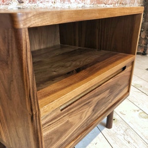 Mid Century Night Stand Bedside Table with Drawer and Shelf in Solid Wood image 2