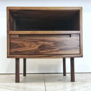 Mid Century Night Stand Bedside Table with Drawer and Shelf in Solid Wood image 7