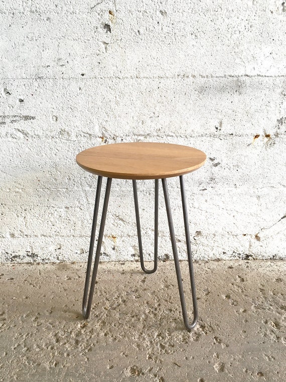 Hairpin Legs Solid Wood Stool, Small Short Round End Table