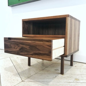 Mid Century Night Stand Bedside Table with Drawer and Shelf in Solid Wood image 8