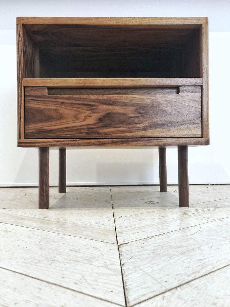 Mid Century Night Stand Bedside Table with Drawer and Shelf in Solid Wood image 7