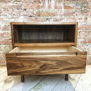 Mid Century Night Stand Bedside Table with Drawer and Shelf in Solid Wood image 4