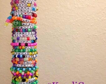 20 Single Random Kandi bracelets for EDM Rave Festivals-  Customize 5 Free