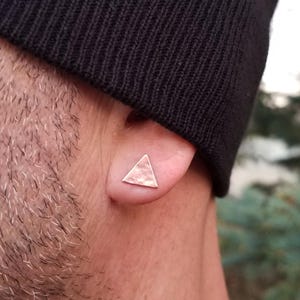Hammered Copper Studs for Men, Geometric Earrings, Biker Gift