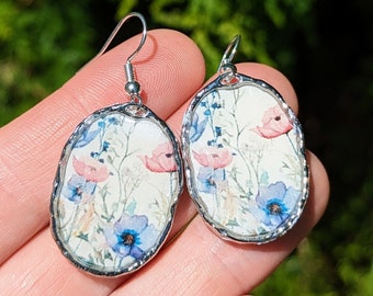 Floral Drop Earrings, Floral Dangle Earrings, Silver Floral Earrings, Polymer Clay Earrings, Gift Ideas for Her, Gift Ideas for Women