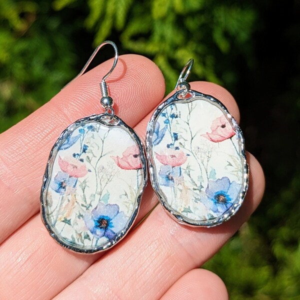 Floral Drop Earrings, Floral Dangle Earrings, Silver Floral Earrings, Polymer Clay Earrings, Gift Ideas for Her, Gift Ideas for Women